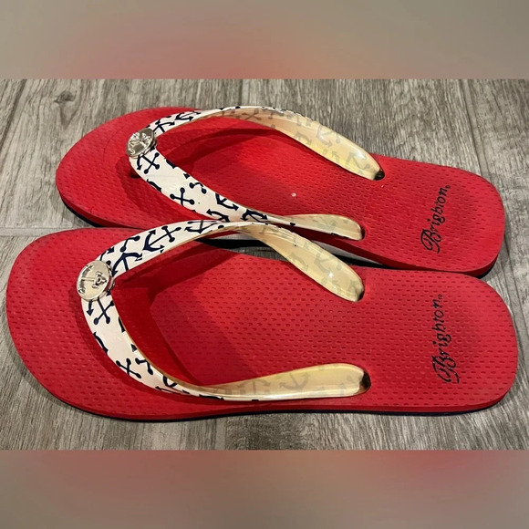 Brighton size 8 red nautical‎ theme flip flops - Picture 4 of 5